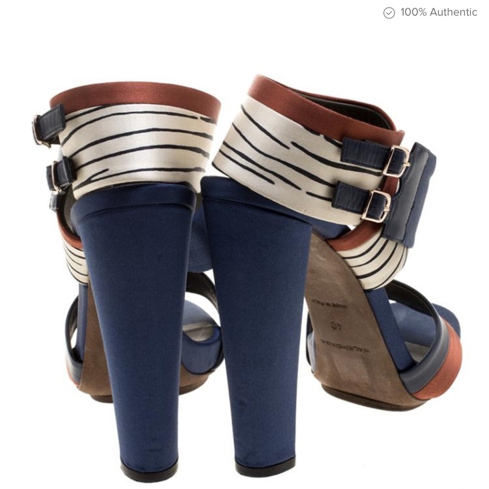 BALENCIAGA PARIS Blue and Bronze Satin Platform Women's Heels sz 36 - Picture 13 of 15